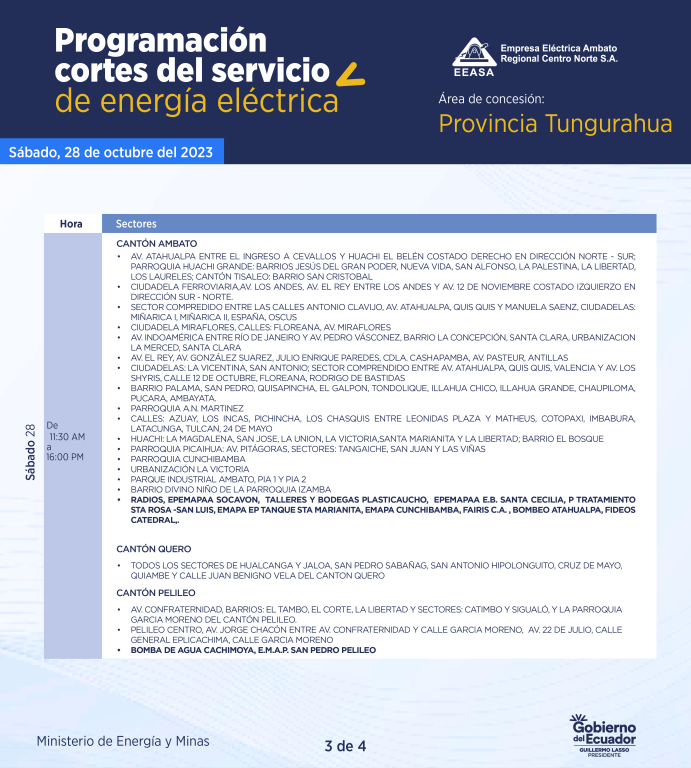 Horarios de cortes de agua en Ambato